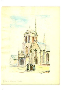 Aquarelle originale sur papier canson église de Locronan J.Lucas - Picture 1 of 1