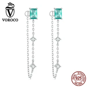 Voroco 925 Sterling Silver Aqua Chain Ear Stud Earrings Jewelry For Women Gifts - Picture 1 of 17