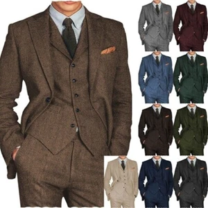 Herren Fischgräte Anzug Jacke Blazer Business Smoking Sakko Hochzeit Custom - Picture 1 of 17