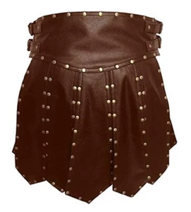 Men Costumes Kilt Real Brown Cow Leather Heavy Duty Gladiator LARP - Picture 1 of 4