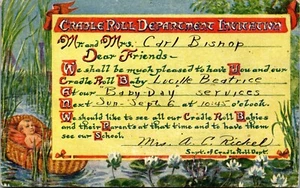 Vintage S School Rally Day Postcard Child in a basket floating in River Cradle  - Picture 1 of 4