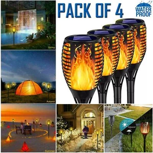 4 Stck. Solar Fackel Lichter Terrasse Garten Tanzen Flackernde Flamme Pfahl Lampe 96 LED - Bild 1 von 12