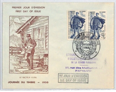 FRANCE 1950 FDC Illustrated Postman LA FACTEUR RURAL First Day Cover RF28 - Image 1 of 4