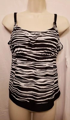 Fashion Bug Black White Swimsuit Tankini Top Size 8 - Image 1 of 3
