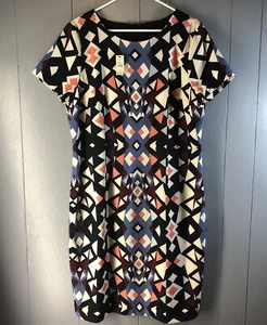 Vestido Talbots Mujer 16 Negro Multicolor Forrado Geométrico Cremallera Trasera Mangas Cortas  - Imagen 1 de 9