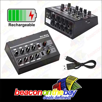 8 Channels Audio Mixer Rechargeable Metal Compact Mini Karaoke DJ Studio Echo   - Image 1 of 3