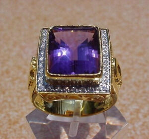 Gorgeous Amethyst Jewelry Ring Women 18K Gold Engagement Party Men Rings Sz 6-13