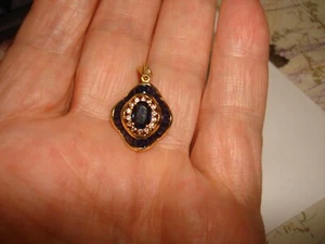 Vintage Stempel 750 massiv 18k Gelbgold Saphir Diamant 3D Anhänger Halskette - Bild 1 von 9