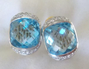 Stunning 18K Yellow White Gold Topaz Diamond Earrings - 14.87 gms, 16.32 ctw - Picture 1 of 15