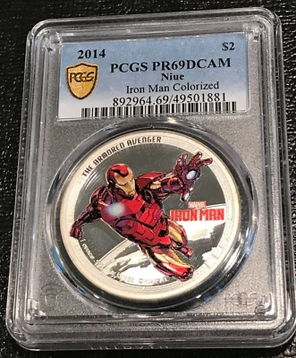 2014 NIUE PCGS PR69DCAM MARVEL AVENGERS IRON MAN COLORIZED .999 -1 OZ SILVER-AGT - Image 1 of 2