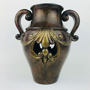 Decorative Vase Jug Resin Modern Roman Greek Brown Gold Scroll Handles Home 9" T