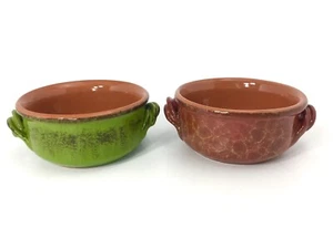 De Silva Pottery Terra Cotta Pottery Glazed Soup Bowls Made in Italy RD/GRN/ORN - Picture 1 of 12