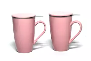 (2) Porcelain Tea Mug with Infuser & Lid 16 Ounce Ceramic Coffee Coco Cup - Picture 1 of 5