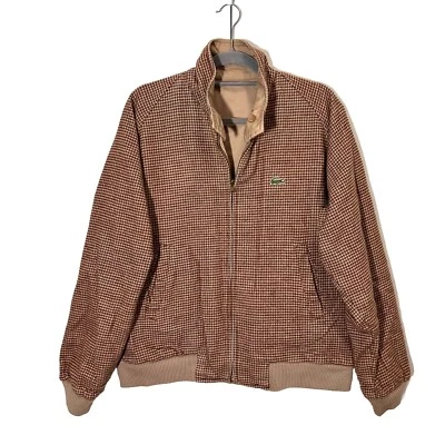 Vintage 90s Lacoste Bomber Jacket Men L Brushed Cotton Plaid Reversible Full Zip - Image 1 of 4