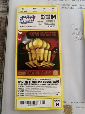 2 Chicago Bulls 1998 NBA Finals Game M Ticket With Signed Verified Paperwork - Image 1 of 4
