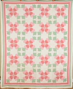 BEAUTIFUL Vintage 30's Rose of Sharon Applique Antique Quilt ~Four Borders! - Picture 1 of 7