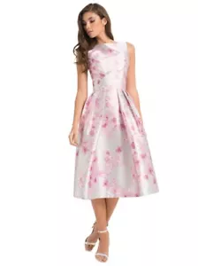 Vestido Chi Chi London Plateado Rosa Floral Sin Mangas Talla UK10 EUR38 US6 - Imagen 1 de 4
