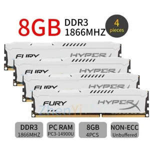 HyperX FURY 32GB 4x 8GB DDR3 1866MHz PC3-14900 DIMM Desktop Memory RAM BT White - Picture 1 of 8
