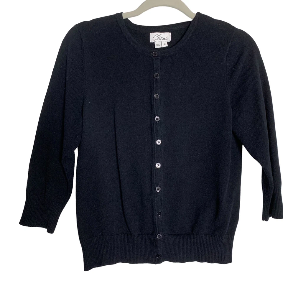 Suéter Chaus Mujer Grande Negro Media Manga FUNCIONA PEQUEÑO Recortado Foto 1 de 4