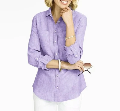 Talbots Woman Shirt 100% Linen Orchid Button Up Roll Tab Long Sleeve Size 2X - Image 1 of 4