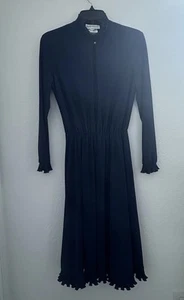 Vintage 70s Cofa Closet Petite Midi Dress Size 10P Navy USA Union Made Office - Picture 1 of 13