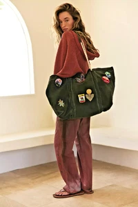 Bolso de Mano Free People Been There Parche Insignia Lona Serpiente de Mar Verde NUEVO $128 - Imagen 1 de 6