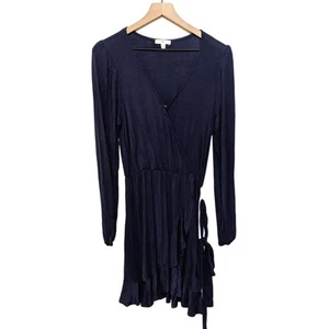 BP. Womens Faux Wrap Long Sleeve Tie Waist Mini Dress Size S Navy Blue NWT - Picture 1 of 5