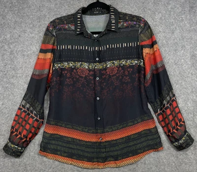 Blusa Etro Seda Mujer 46 EE. UU. 10 Multicolor Floral Botón Frontal Camisa Italia Foto 1 de 4