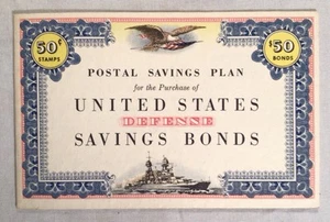 US Postal Savings Plan-Defense Savings Bonds Book for 50-Cent Stamps W/2 stamps - Picture 1 of 5