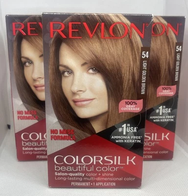 Lote de 3 Revlon Colorsilk Color Permanente de Cabello 54 Marrón Dorado Claro Foto 1 de 4