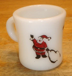 Taza de Navidad vintage Fire-King pesada gruesa para restaurante Anchorwhite Santa - Imagen 1 de 9