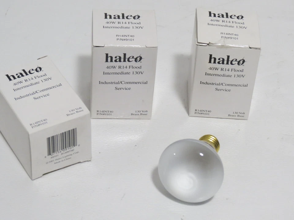 HALCO 40W R14 REFECTOR FLOOD BULB 130V 9101 3 PIECES BULBS DIMMABLE R14INT40 - Image 1 of 4