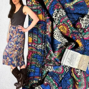 Funky Blue Western Paisley Vintage 90s Elastic Waist Skirt with Pockets Alicia M - Bild 1 von 4