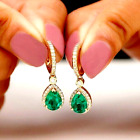 2Ct Pear Lab Created Green Emerald Drop & Dangle Earrings 14K Yellow Gold Plated