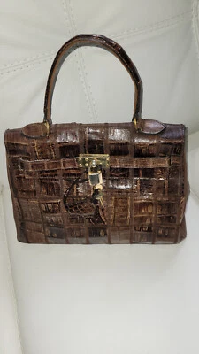 MAGNIFIQUE SAC VINTAGE PATCHWORK CUIR CROCODILE VERITABLE - Photo 1/4
