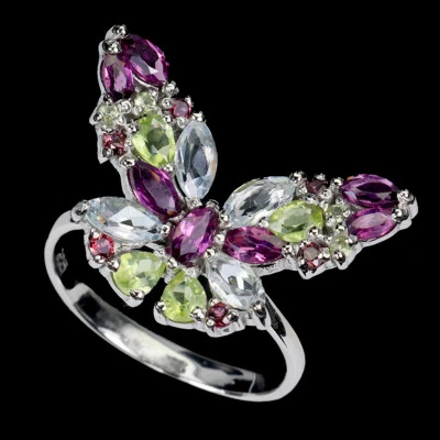 925 Sterlingsilber Ring Marquise Aquamarin Granat Edelstein Schmuck Größe 8.5 - Bild 1 von 4