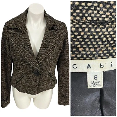 Chaqueta Cabi Blazer Estilo 638 Mujer Talla 8 Recortada Marrón Tweed Moto Trabajo Oficina Foto 1 de 4