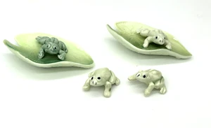 Vintage Mini Bone China Garden Frogs On Lilly Pads Set Of 4 Figurine Taiwan - Picture 1 of 17