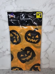 Discontined Happy Halloween Tablecloth 51x72” Black Pumpkin Plastic Orange New - Picture 1 of 6