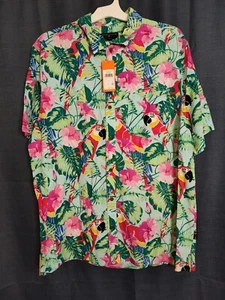 Neu mit Etikett Herren Größe Large Margaritaville Hawaiihemd Papageien rosa Blumen Kreide - Bild 1 von 2
