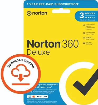 Norton 360 Deluxe 2025 3 Geräte 1 Jahr inkl. Secure VPN plus 25 GB Backup EU UK - Bild 1 von 4