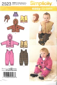 Uncut Simplicity Sewing Pattern 2523 Babies Overalls Jacket Vest Hats Size XXS-L - Picture 1 of 2