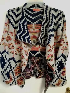 Womens Cardigan Boho Style Tribal Southwestern Aztec Pattern Hi Lo Hem Sz M - Picture 1 of 7