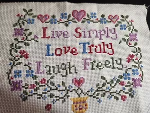 Crossstitch Finished Decorative Art Piece, 8" x 7" Live Simply. . . - Picture 1 of 2