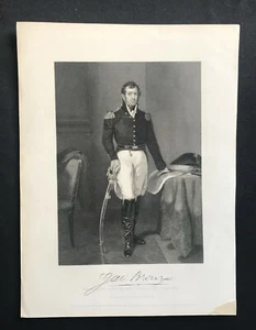 steel engraving Brown Jacob War of 1812 The Fighting Quaker Battle of Chippewa 1 - Picture 1 of 4