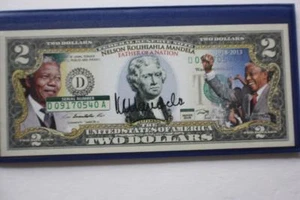 NELSON MANDELA FATHER OF NATION - US COLORIZED $2 BANK NOTE UNC BILL WITH COA - Picture 1 of 5