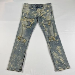 Crysp Denim  Mens Jeans Distressed Acid Wash Zippered Ankle Size: 34 - Picture 1 of 19
