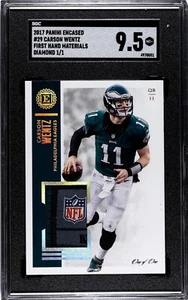 2017 Panini Encased Carson Wentz NFL Scudetto Logo Tag Materiali Diamante 1/1 9.5 - Foto 1 di 2