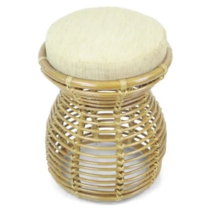 Milan Handmade Natural Rattan Wicker Ottoman Stool Vanity Bedroom, Natural - Picture 1 of 7