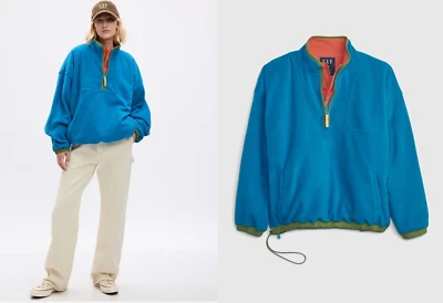 NWT Gap $138 Re-Issue×Sean Wotherspoon Reversible Half-Zip Pullover, Blue, Sz S - Image 1 of 4